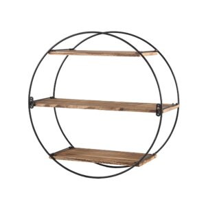 Floating Wall Shelves 3 Tier Round Solid Wood Metal Frame 4kg/Shelf Rust Oak