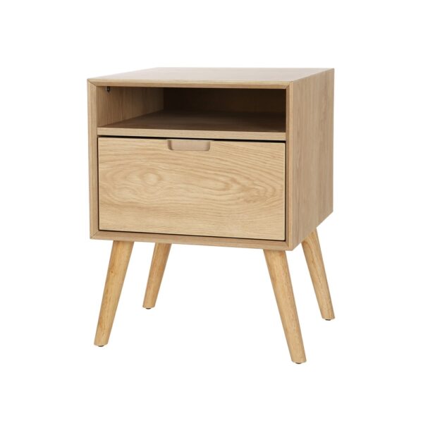 Bedside Table Nightstand Storage Drawer Open Shelf Ash Wood Legs 43x41x58cm