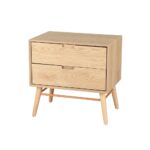 Bedside Table Nightstand Oak Finish 2 Drawers Solid Ash Legs Storage 60x40x58cm