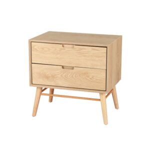 Bedside Table Nightstand Oak Finish 2 Drawers Solid Ash Legs Storage 60x40x58cm