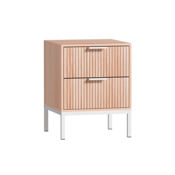 Bedside Table Nightstand Pine 2 Drawers Metal Legs Storage 40x40x52cm Modern