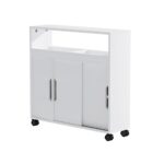 Bathroom Storage Cabinet 3 Door Caddy 2 Shelves on Wheels White 70x40x71cm