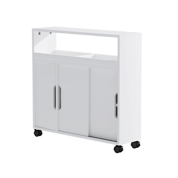 Bathroom Storage Cabinet 3 Door Caddy 2 Shelves on Wheels White 70x40x71cm