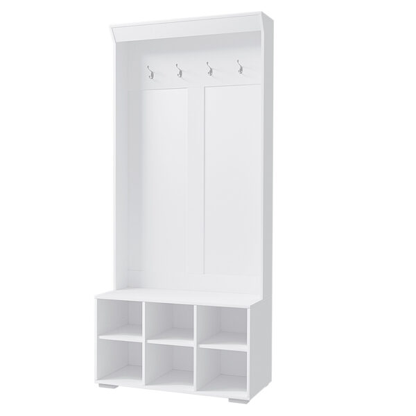 Shoe Storage Bench Hall Tree Coat Rack 180cm 6 Cubes 4 Hooks White Organizer