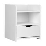 Bedside Table White 1 Drawer Shelf 15mm Thick Board Durable Easy Clean 37x34x45cm