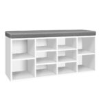 Shoe Storage Bench 10 Cube Organizer Cushioned Seat White 102x30x48cm