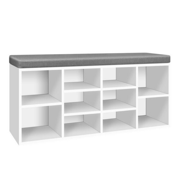 Shoe Storage Bench 10 Cube Organizer Cushioned Seat White 102x30x48cm