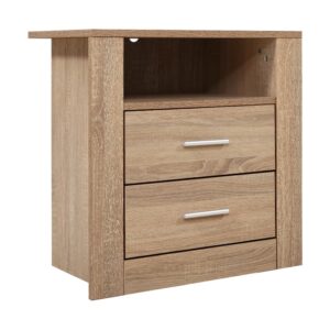 Bedside Table Modern 2 Drawers Shelf Storage Anti Scratch Oak Finish 52x40x54cm