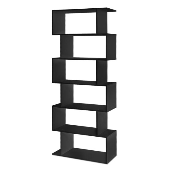 6 Tier S Shape Bookshelf Versatile Storage Display Shelf Black Finish 80x192cm