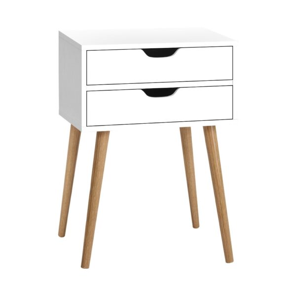 Scandinavian Inspired Bedside Table 2 Drawers Splayed Legs White 40x30x60cm