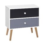 Scandinavian 2 Tone Bedside Table 2 Drawers Solid Wood Legs White Black