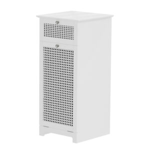 Laundry Hamper Cabinet Tilt Out Drawer Rattan Basket White Storage Organizer