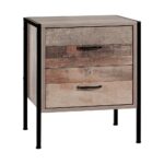 Bedside Table Nightstand 2 Drawers Metal Frame Oak Finish Storage Chest 42x39x51cm