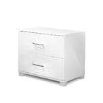 Bedside Table Modern 2 Drawers High Gloss White Storage 59x40x51cm