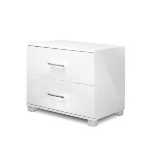 Bedside Table Modern 2 Drawers High Gloss White Storage 59x40x51cm