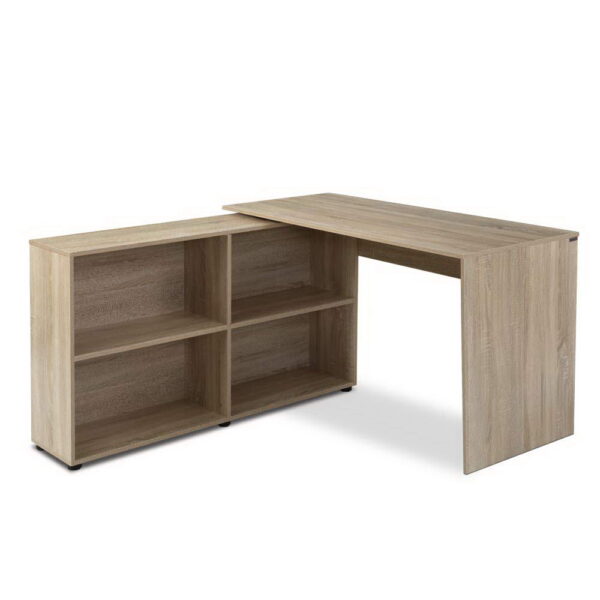 L Shaped Computer Desk with 4 Cube Bookshelf Oak Finish 130cm Anti Slip Legs