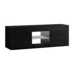 TV Stand Cabinet LED Lighting 130cm High Gloss Black Storage Unit