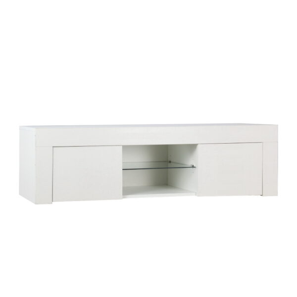 TV Stand Cabinet LED Lighting 130cm White High Gloss Tempered Glass Shelf