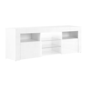 TV Stand Cabinet 145cm White LED Lighting High Gloss Push Open Storage