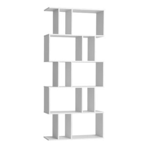 5 Tier Bookshelf White Zig Zag Design High Density Particle Board 80x30x180cm