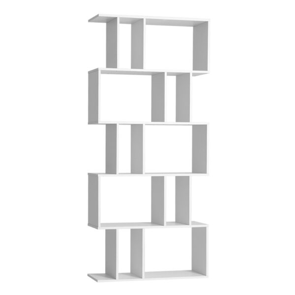 5 Tier Bookshelf White Zig Zag Design High Density Particle Board 80x30x180cm