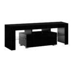 TV Stand Cabinet LED Lighting 130cm Black High Gloss Tempered Glass Shelf