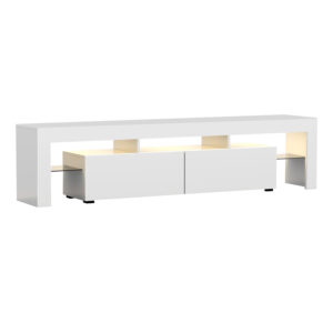 TV Stand Cabinet LED Lighting 189cm High Gloss White 2 Drawers Storage