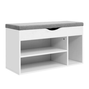 Shoe Cabinet Bench Storage Organizer Rack 9 Pairs Cushioned Seat White 80x30x47cm