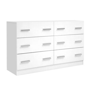 6 Drawer Lowboy Dresser Contemporary Melamine White Finish 110x42x69cm