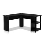 L Shape Computer Desk 136cm with Shelves Cable Management Black Finish