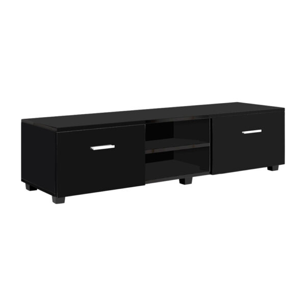 TV Stand Entertainment Unit 140cm High Gloss Black 2 Drawers Shelves Cable Holes