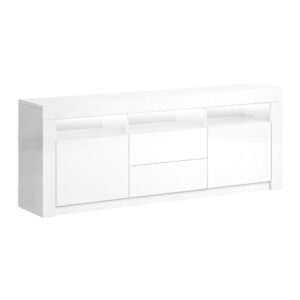 TV Stand Cabinet LED Lighting 160cm White 2 Drawers 3 Shelves Storage