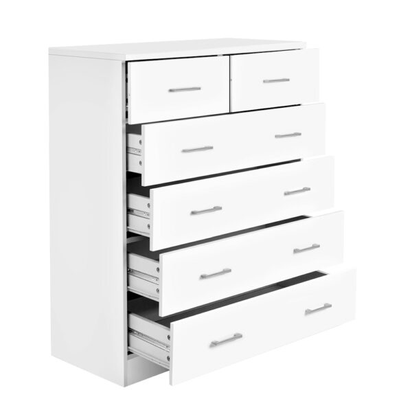 6 Drawer Tallboy Chest White Melamine Finish Elegant Handles 85x39.5x105cm