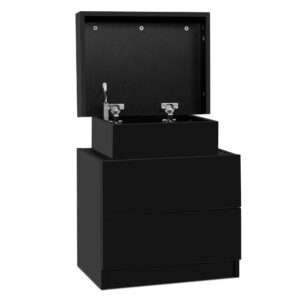 Bedside Table Modern 2 Drawers Lift up Storage Melamine Black 45x35x52cm