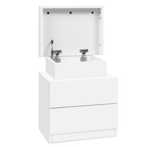 Bedside Table Modern 2 Drawers Lift Up Storage Melamine White 45x35x52cm