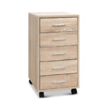 Mobile Filing Cabinet 5 Drawers Wood Finish Lockable Castors Office Storage Organizer