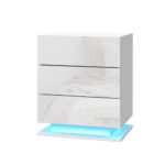 Bedside Table LED Lighting 3 Drawers High Gloss White Modern Storage Nightstand