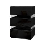 Bedside Table LED Lighting 3 Drawers High Gloss Black Storage Nightstand 45x35x67cm