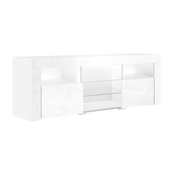 TV Stand Entertainment Unit 160cm LED Lighting High Gloss White Storage Cabinet