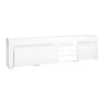 TV Stand Cabinet LED Lighting 180cm High Gloss White Storage Unit