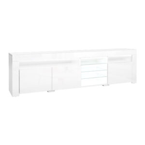 TV Stand Cabinet LED Lighting 180cm High Gloss White Storage Unit