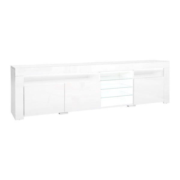 TV Stand Cabinet LED Lighting 180cm High Gloss White Storage Unit