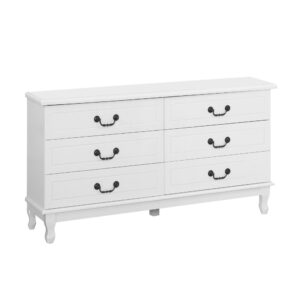 French Provincial 6 Drawer Lowboy Chest White MDF Pine Legs Vintage Handles