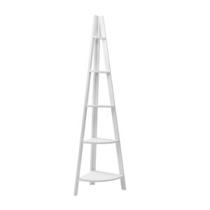 5 Tier Corner Ladder Shelf Freestanding White MDF 180cm High Storage Display