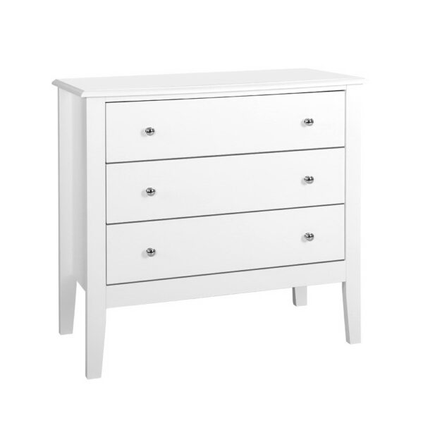 3 Drawer Chest White MDF Wood 15mm Thick Smooth Runners Solid Legs 80x40x76cm