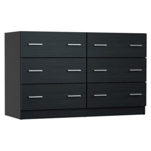 6 Drawer Chest Lowboy Contemporary Black Melamine Finish Space Saving Design