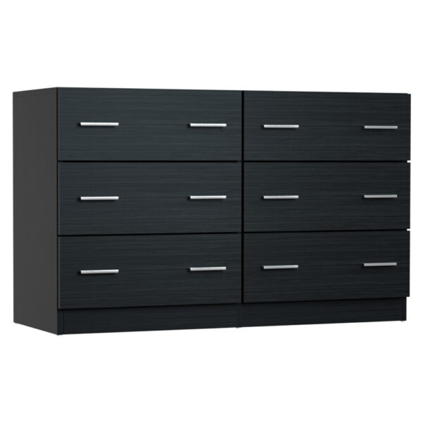 6 Drawer Chest Lowboy Contemporary Black Melamine Finish Space Saving Design