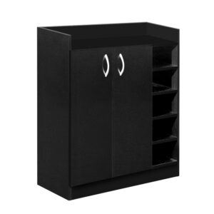 Contemporary 2 Door Shoe Cabinet Adjustable Shelves Storage Organizer Black