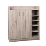 Shoe Storage Cabinet 2 Door Adjustable Shelves Wood Finish 21 Pair Organizer