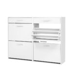 Shoe Cabinet Storage Organizer 36 Pairs Adjustable Rack 2 Drawers White 119x29x91cm